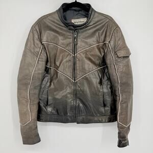 VTG Vetter Leather Motorcycle Jacket Mens 46 XL Cafe Racer Black Zip Cuff Grunge